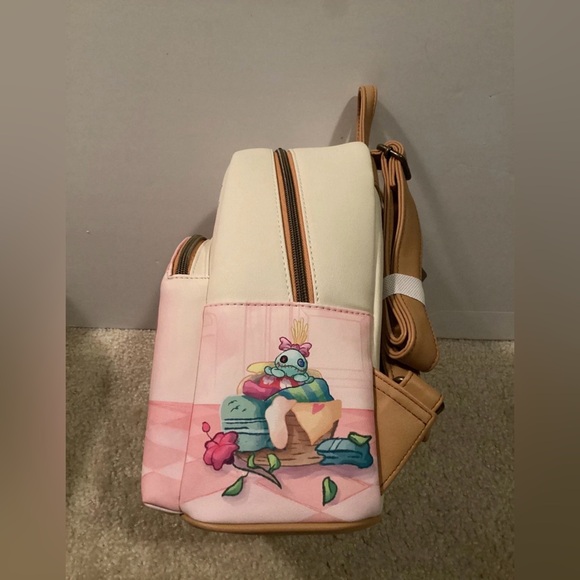 LOUNGEFLY DISNEY STITCH & ANGEL FLOWERS MINI BACKPACK NWT Pink 11" x 8" x 5" - Picture 5 of 6